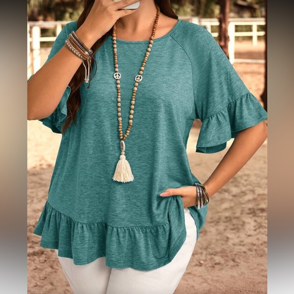 Plus size casual  ruffle hem blouse - Picture 1 of 5